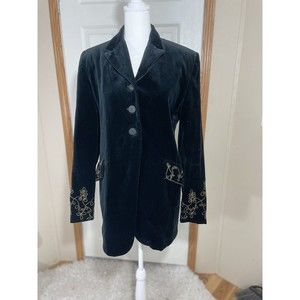 Womens Calvin Klein Vintage Made In USA black Velvet Velour Blazer Jacket Sz 6